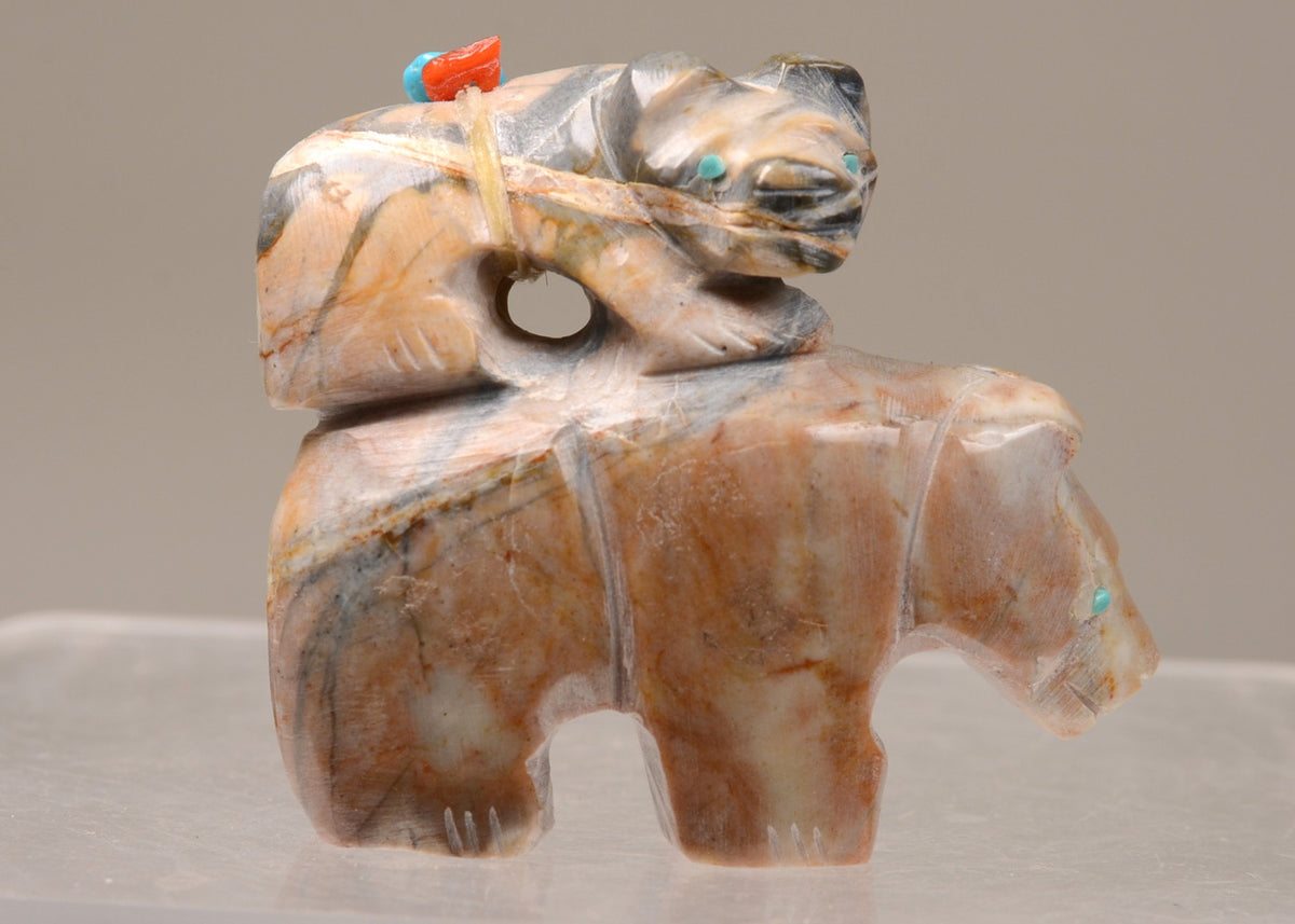 Zuni Fetish Bear Cub on top of Mother Bear