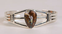 Navajo Bracelet with natural boulder opal setting by Delbert Vandeveer