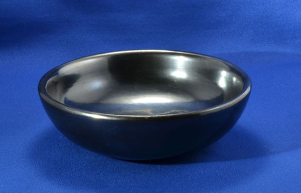 Polished Plain Blackware Open Bowl Pottery by Maria Martinez, Signed Maria Poveka