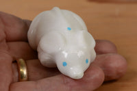 Zuni Fetish Mouse, White Marble with Turquoise by Robert Cellicion