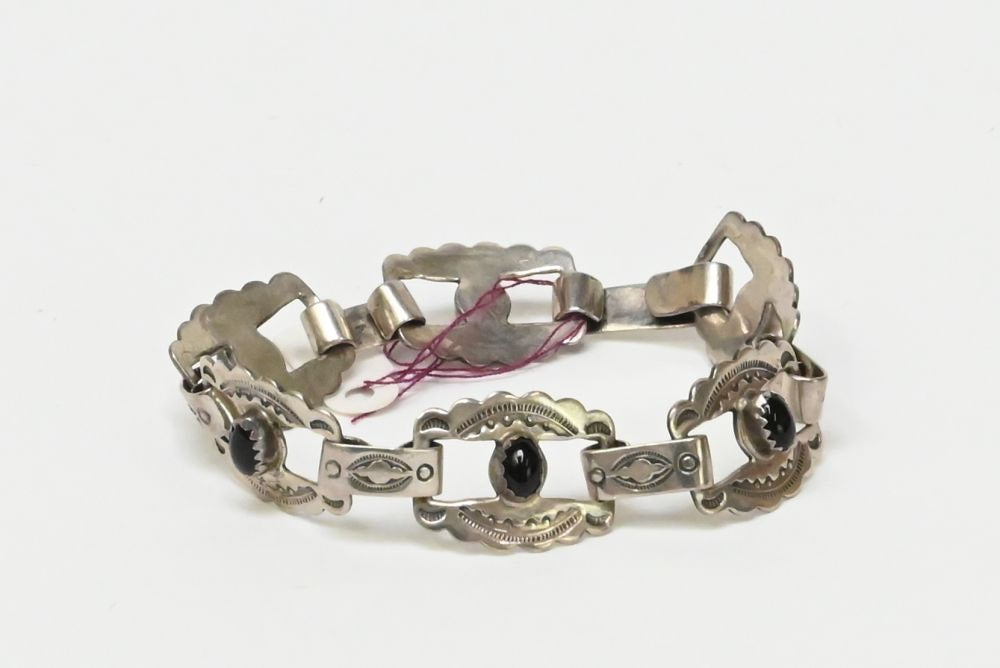 Navajo Concho link Bracelet with Onyx