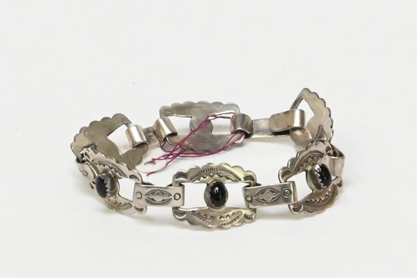 Navajo Concho link Bracelet with Onyx