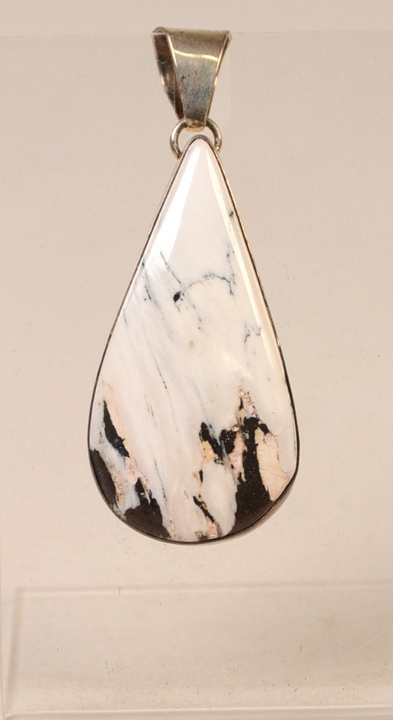 Navajo Sterling Silver Pendant  with White Buffalo Large Teardrop Setting