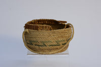 Makah basket with handle, missing lid, damaged as pictured