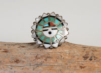 Zuni Sterling Silver and Turquoise Inlay Baby Sunface Ring