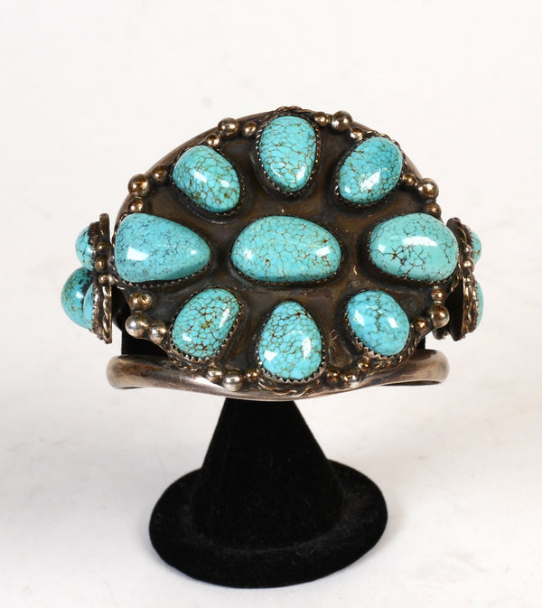 Navajo Cuff Bracelet with Fine #8 Spiderweb Turquoise