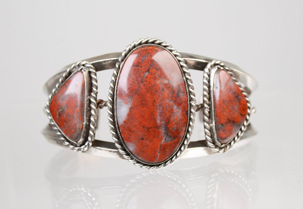 Vintage Navajo Cuff Bracelet: Sterling Silver and Petrified Wood