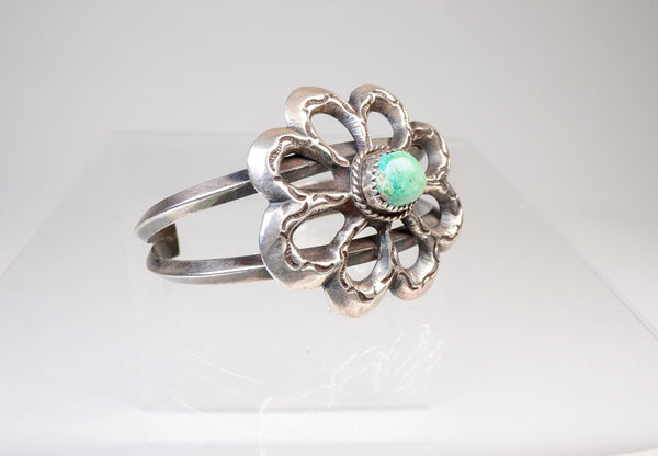 Navajo Sand Cast Cuff Bracelet with Nevada Green Turquoise
