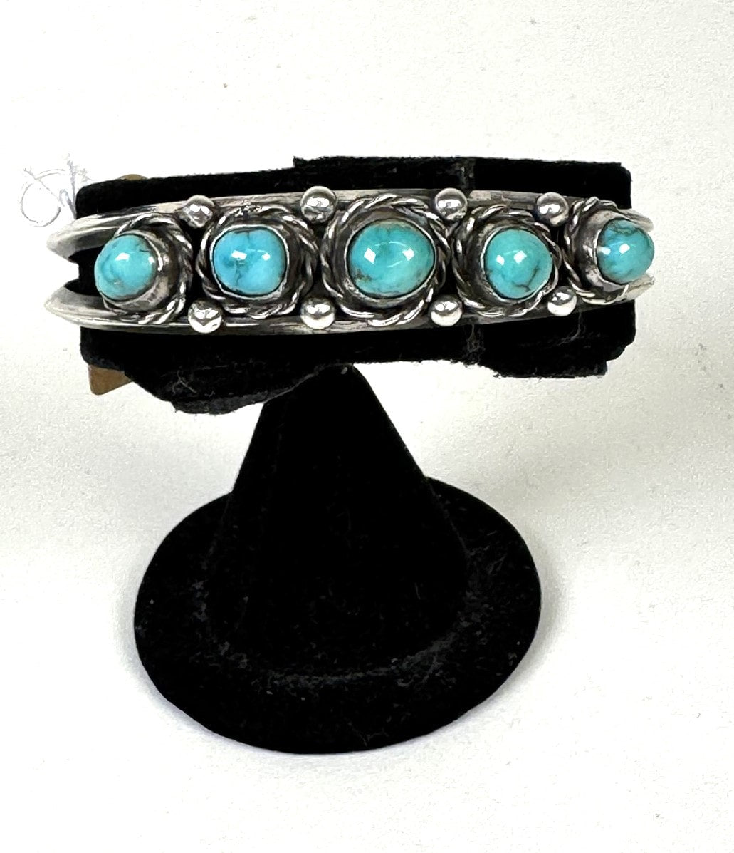Navajo Bracelet with 5 Turquoise Settings
