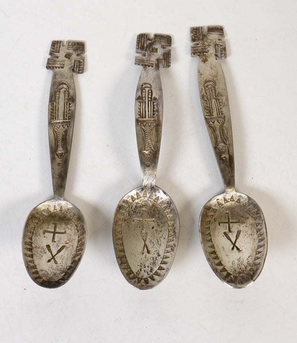 SET of Three Antique Navajo Spoons - Whirling Logs