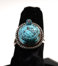 Navajo Sterling Silver and Chinese Turquoise Turtle Ring by Rose Draper Size 7 1/4