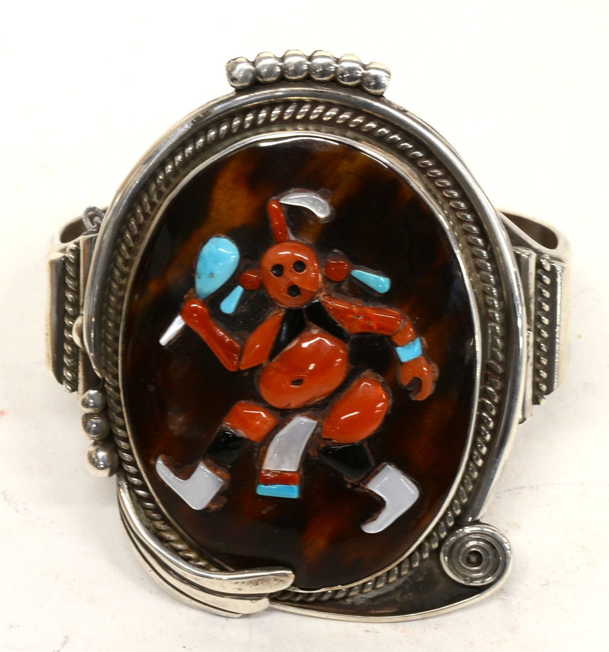 Zuni Inlay Mudhead with Rattle Cuff Bracelet by Augustine & Rosalie Pinto