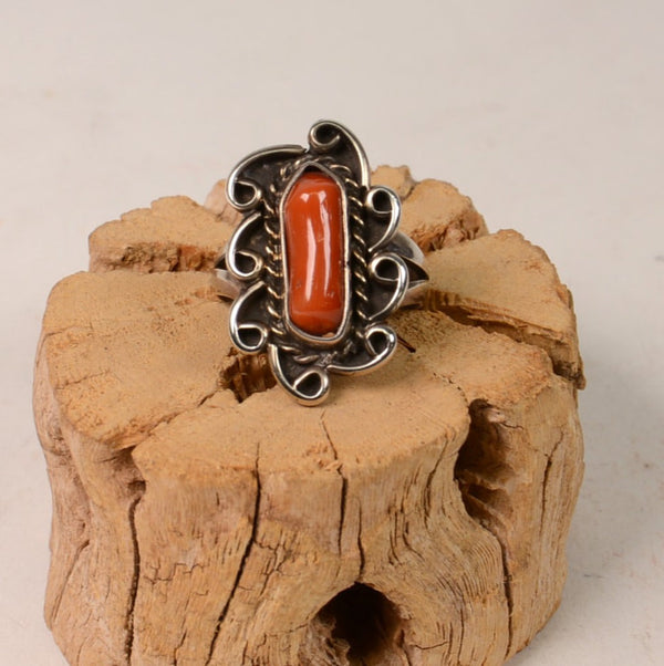 Navajo Sterling Silver and Coral Ring Size 6