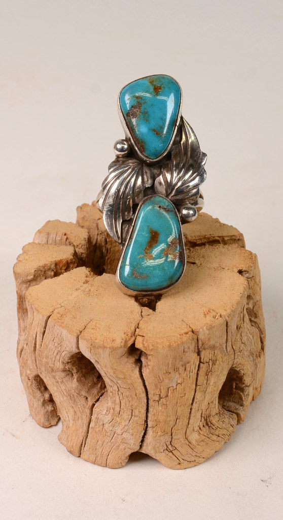 Navajo Sterling Silver and Blue Gem, Nevada Turquoise Ring Size 7 1/2