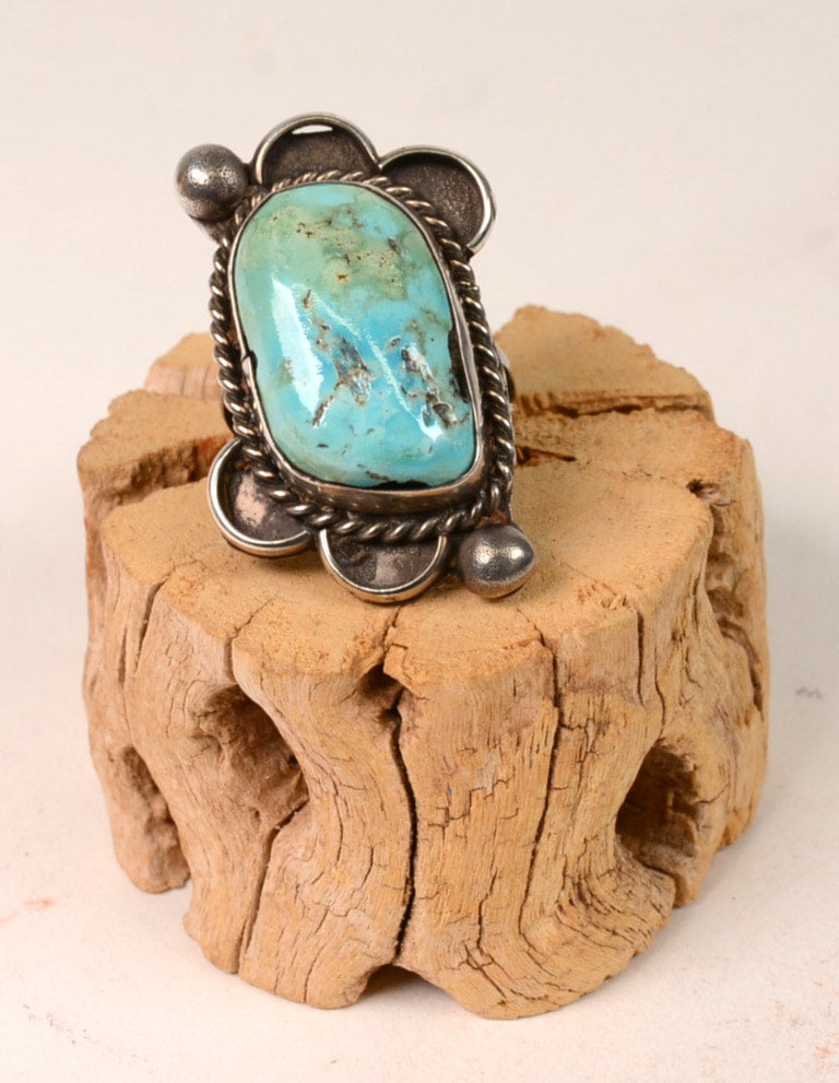 Navajo Sterling Silver and Natural Turquoise Ring Size 7.5