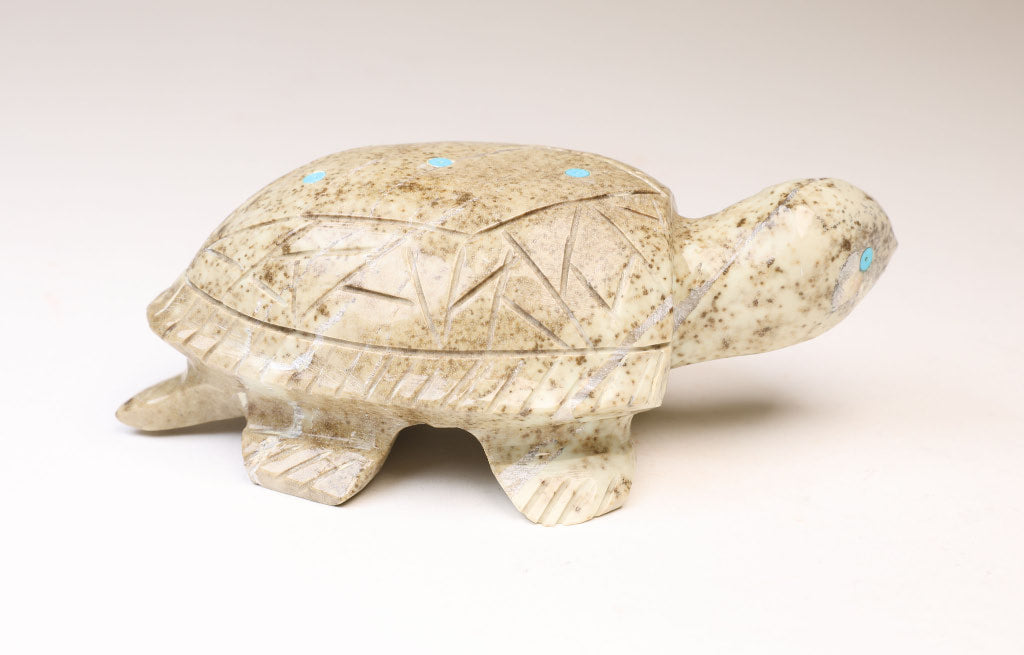 Larger Zuni Stone Turtle Fetish with 5 Turquoise Insets