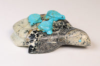 Zuni Stone Turtle Fetish: 3 baby Turquoise Turtles on a Turtle