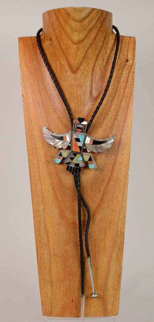 Zuni Knife Winged Dancer Jewelry / Silver Plated Inlaid Bolo