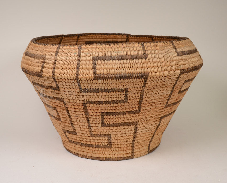 Antique Large Pima Basket with Cross-Stitch Rim & Cross Motifs