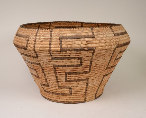 Antique Large Pima Basket with Cross-Stitch Rim & Cross Motifs