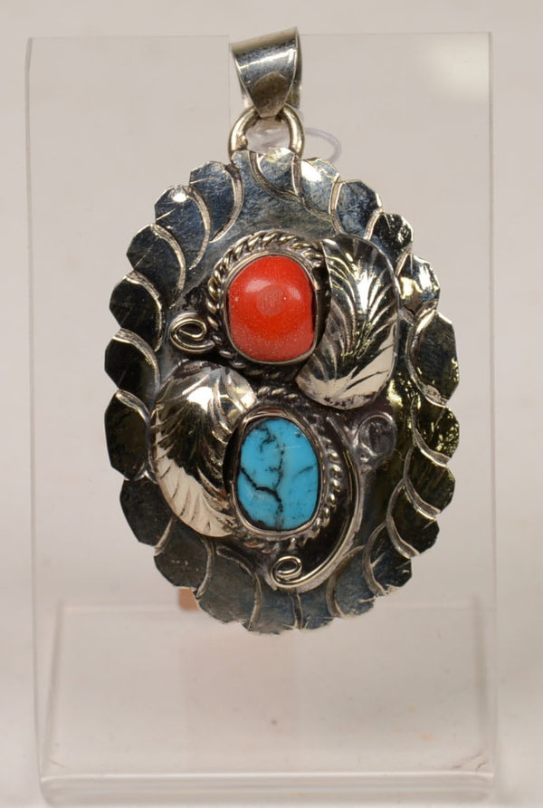 Mexico Pendant, Oval Turquoise and Coral Color