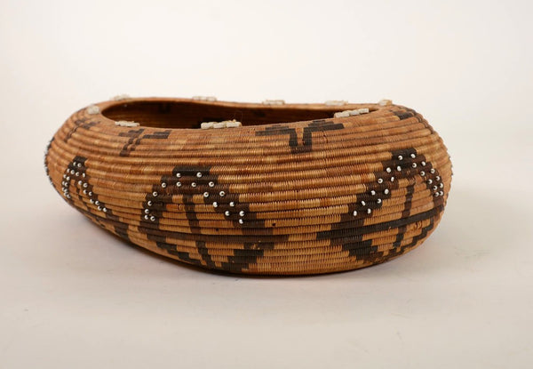 Pomo Boat Basket with Shell and Glass Beads