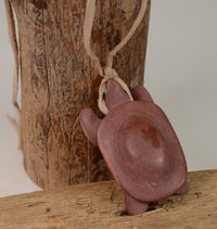 Zuni Fetish: Red Turtle with 2 turquoise eyes and leather necklace