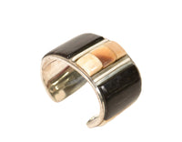 Large Sterling Silver, Walrus Ivory and Iron Wood Cuff Bracelet