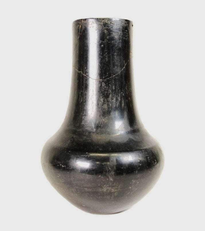 San Ildefonso Pottery Jar: Tall "Marie" Lamp (broken and glued)