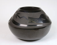 Vintage San Ildefonso Pueblo Blackware Pottery Jar with Water Serpent Avaynu