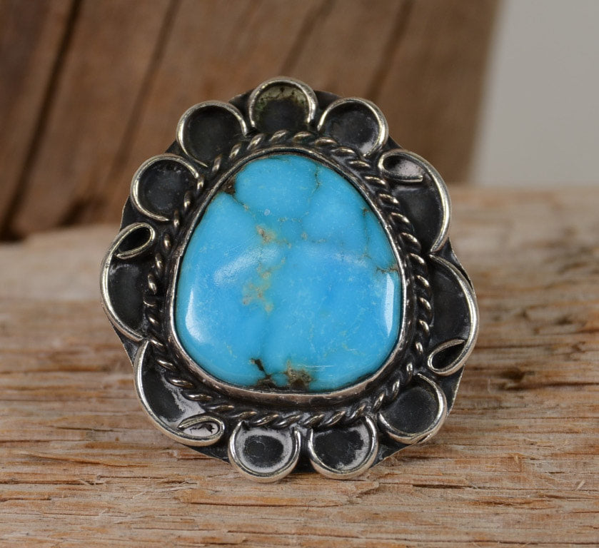 Vintage Navajo Flower Turquoise Ring Size: 4