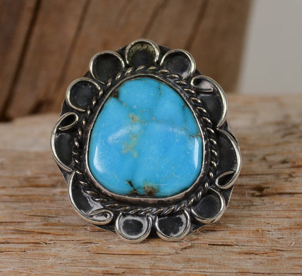 Vintage Navajo Flower Turquoise Ring Size: 4