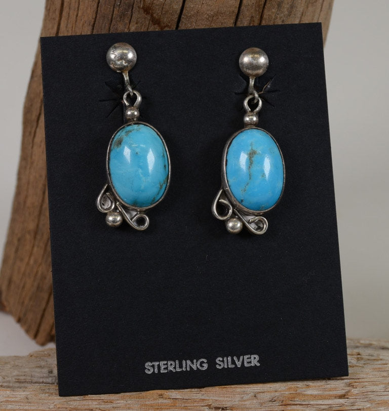 Vintage Navajo Clip Earrings - High Grade Natural Villa Grove Turquoise