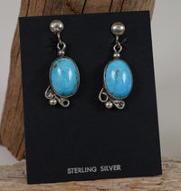 Vintage Navajo Clip Earrings - High Grade Natural Villa Grove Turquoise