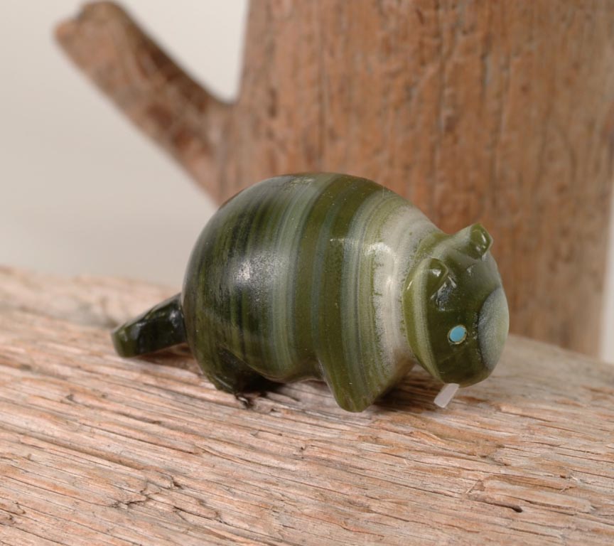 Zuni Fetish Green and White Beaver Turquoise Eyes