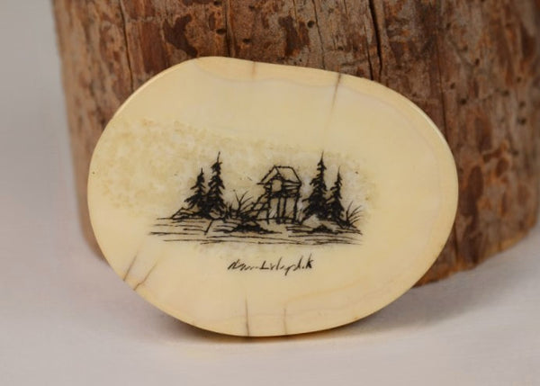 Eskimo Walrus Ivory Scrimshaw Pin