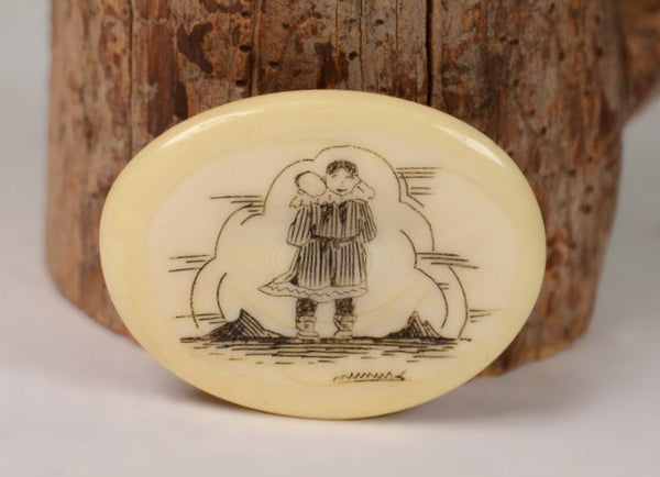 Eskimo Walrus Ivory Scrimshaw Pin