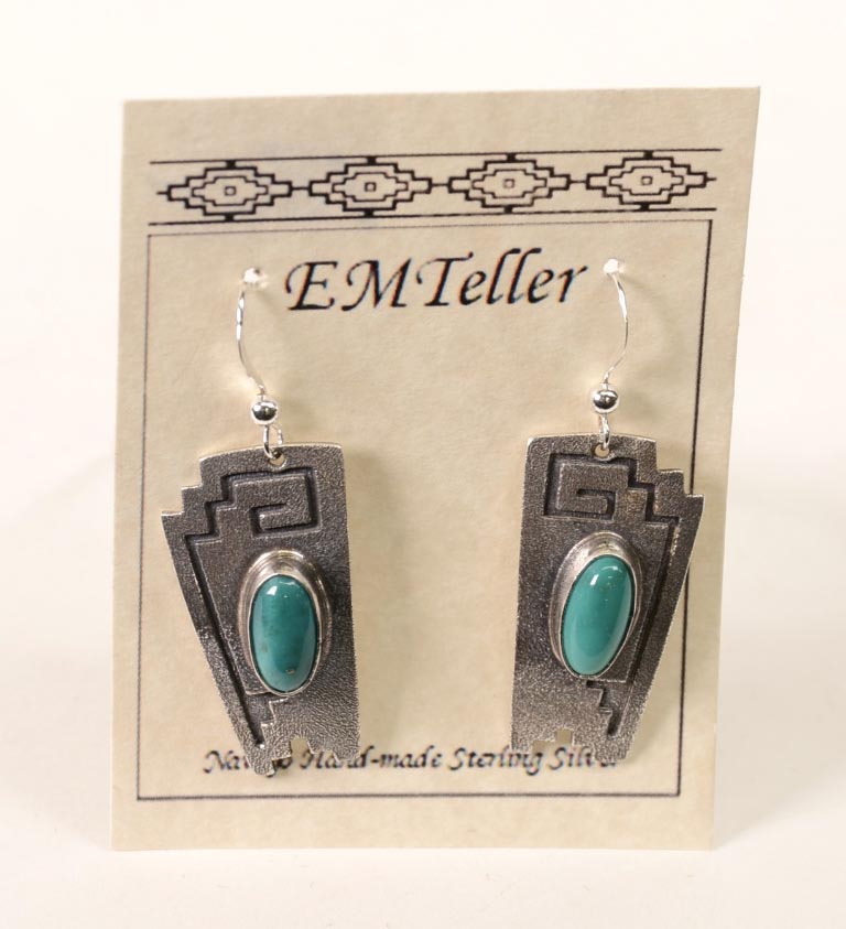 Navajo Earrings - Sterling Silver High Grade Turquoise by Everett and Mary C. Teller