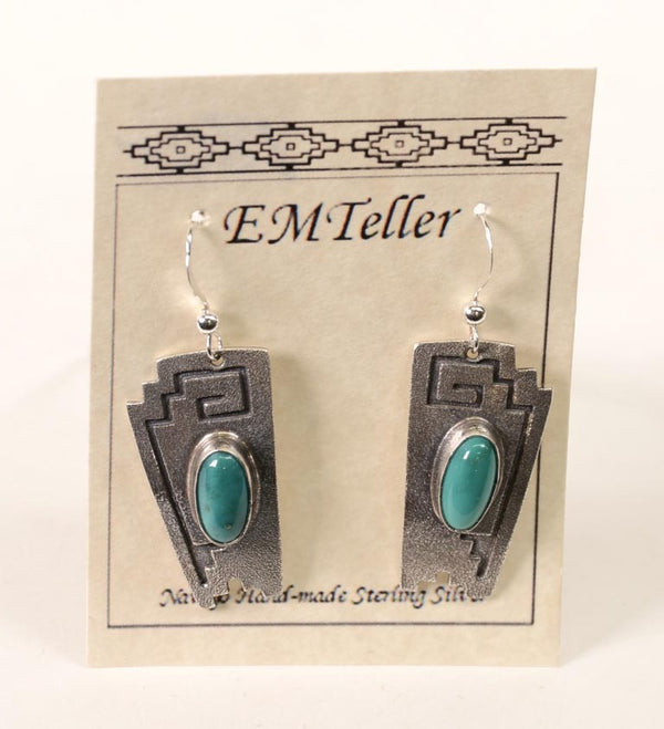 Navajo Earrings - Sterling Silver High Grade Turquoise by Everett and Mary C. Teller