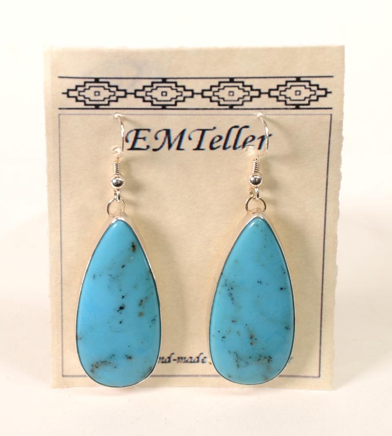 Navajo Earrings - Sterling Silver / High Grade Natural Turquoise by Everett and Mary C. Teller