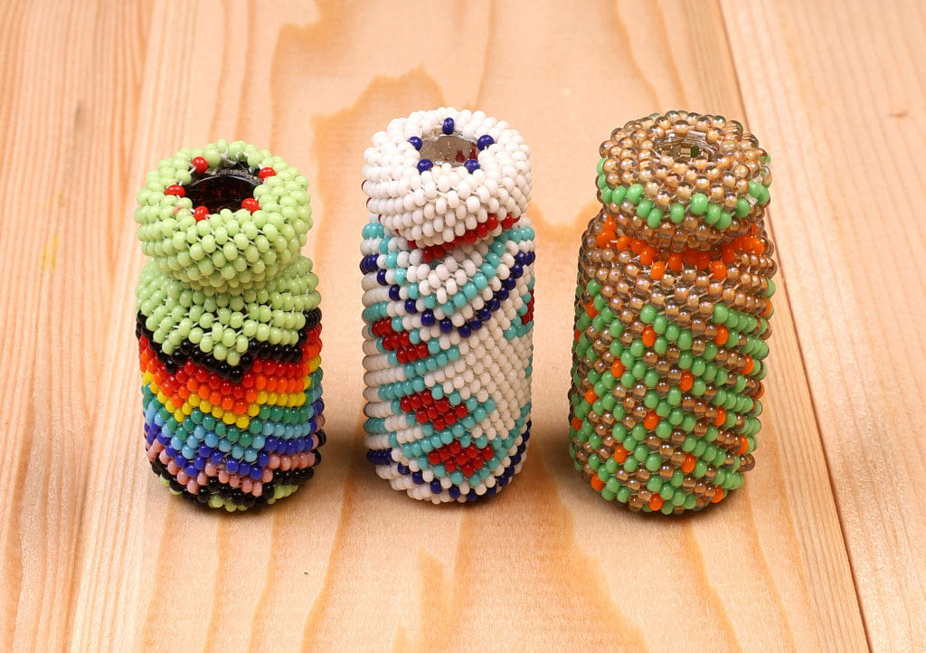 Paiute Beaded Glassware; Small Set of 3 Jars
