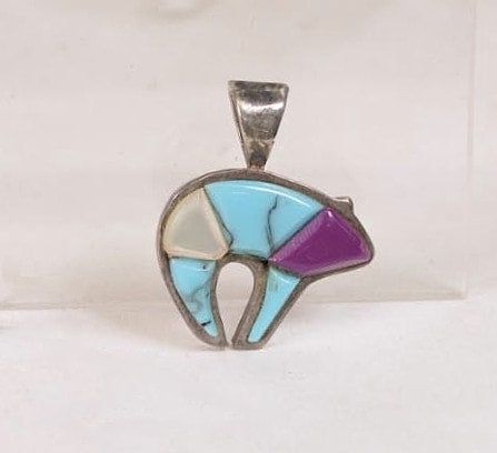 Navajo inlay bear pendant