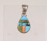Navajo Teardrop Pendant with Inlaid Multi Stone Settings