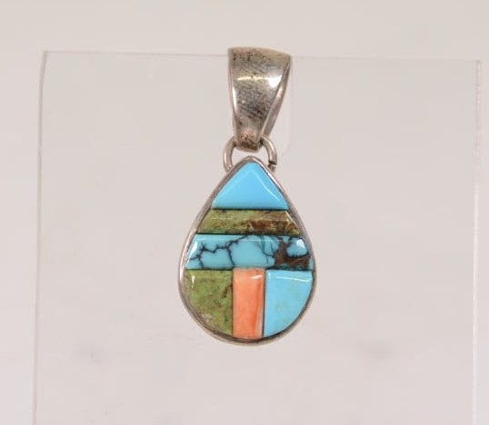 Navajo Teardrop Pendant with Inlaid Multi Stone Settings
