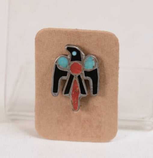 Inlay Eagle Tie Tack with Turquoise Jet Coral