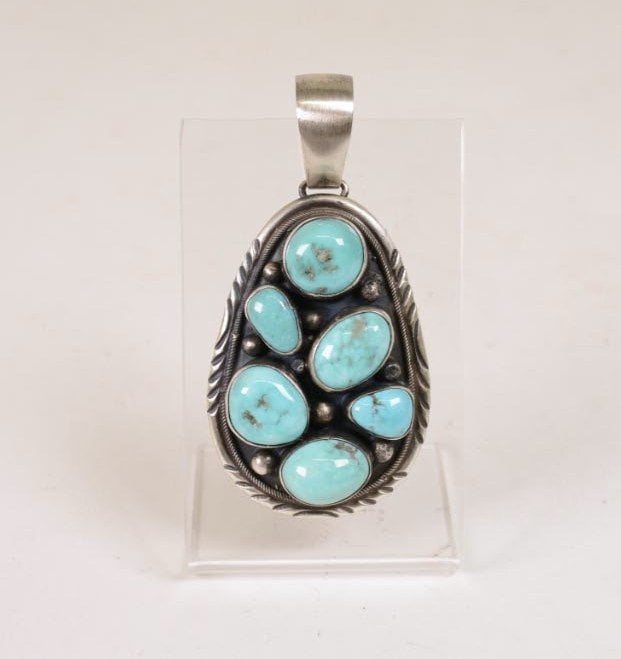 Large Navajo Sterling Silver and Turquoise Pendant by Ella Peter