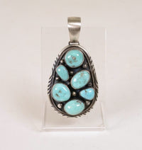 Large Navajo Sterling Silver and Turquoise Pendant by Ella Peter