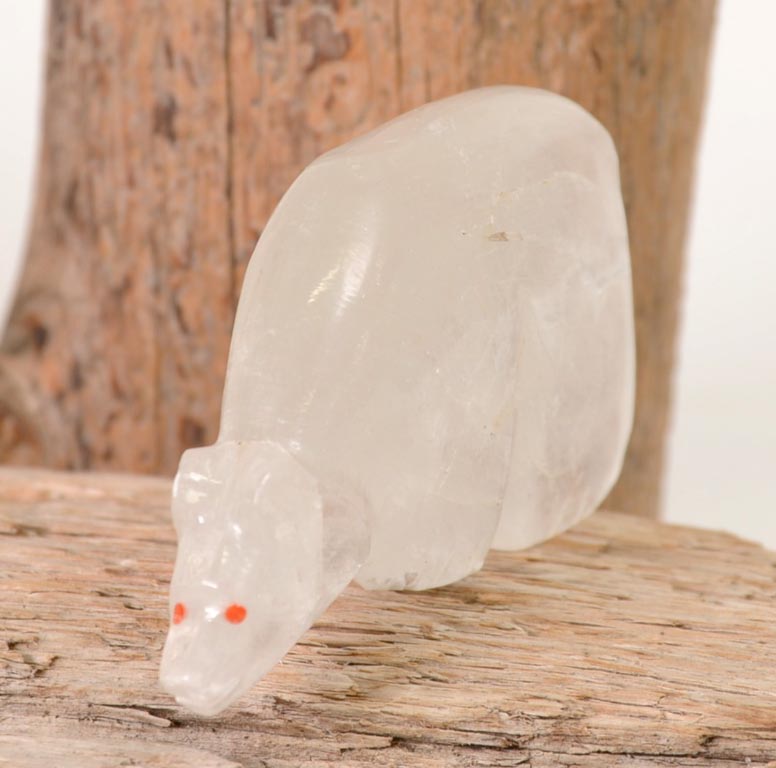 Zuni Selenite Bear Fetish by Leland Boone