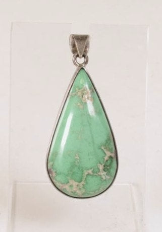 Large Navajo Sterling Silver and Carico Lake NV Turquoise Pendant