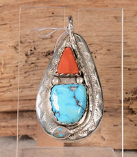 Zuni Snake Pendant by Effie Calavaza with Turquoise and Coral